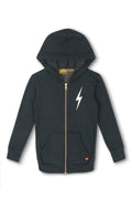 Retro KIDS BOLT PRINT ZIP HOODIE - CHARCOAL WHITE