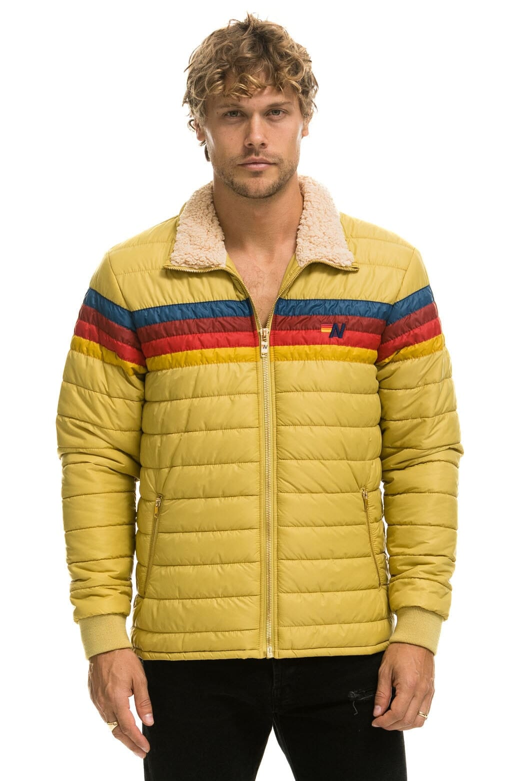 Retro 4 STRIPE RAINBOW SLEEVE JACKET - KHAKI