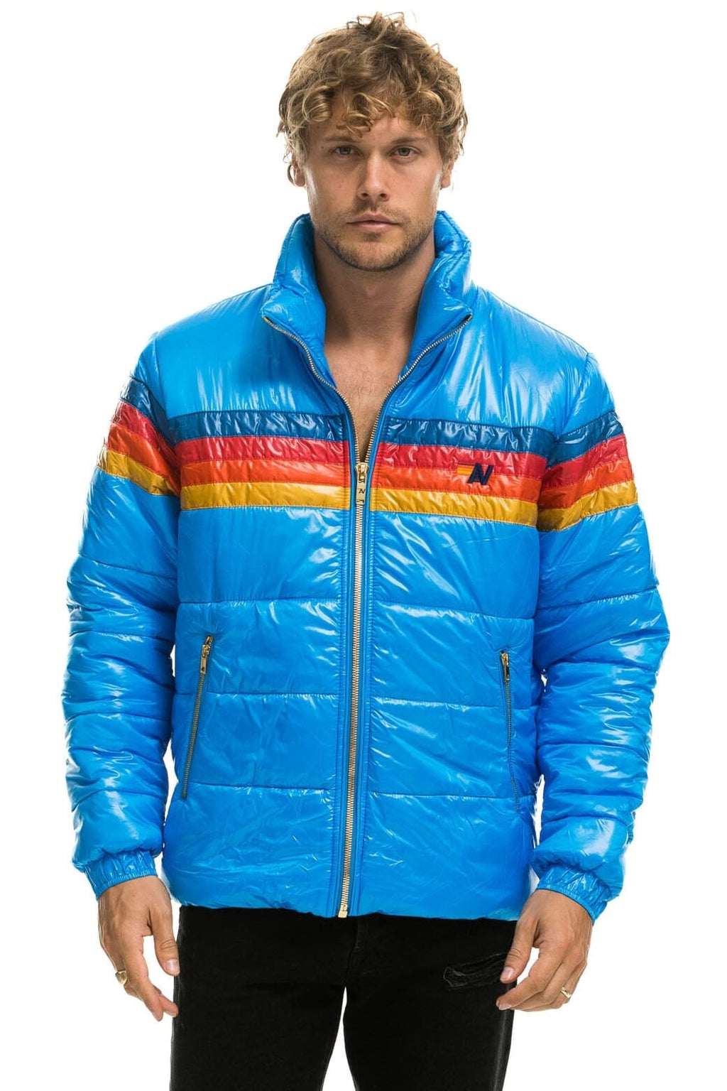 Retro 4 STRIPE LUXE TRAVELER JACKET - GLOSSY BLUE