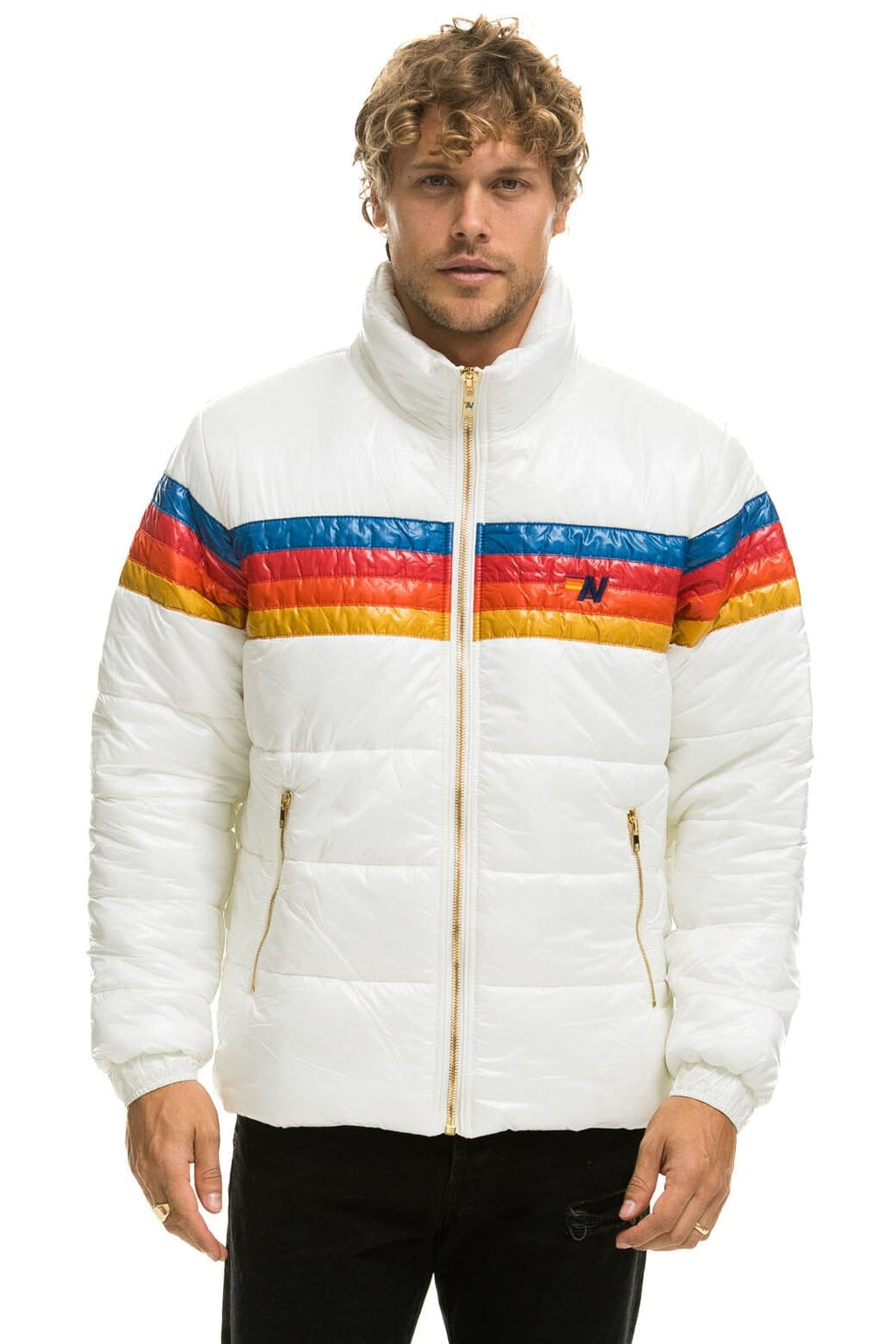 Retro 4 STRIPE LUXE TRAVELER JACKET - GLOSSY WHITE