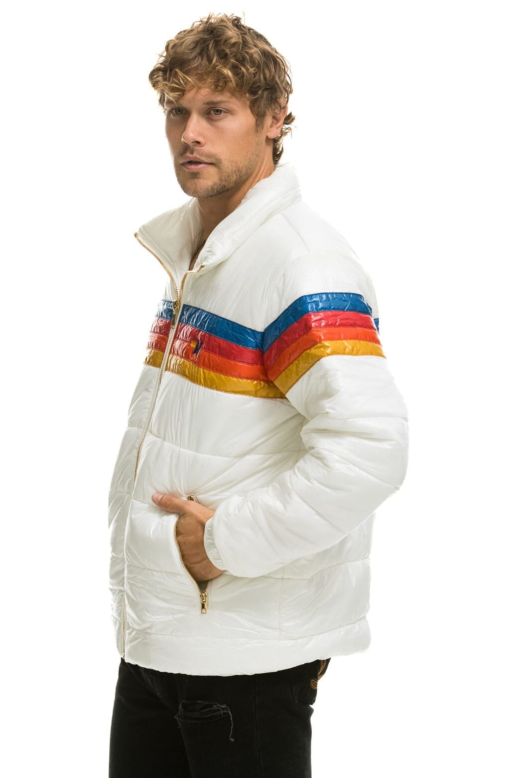 Retro 4 STRIPE LUXE TRAVELER JACKET - GLOSSY WHITE