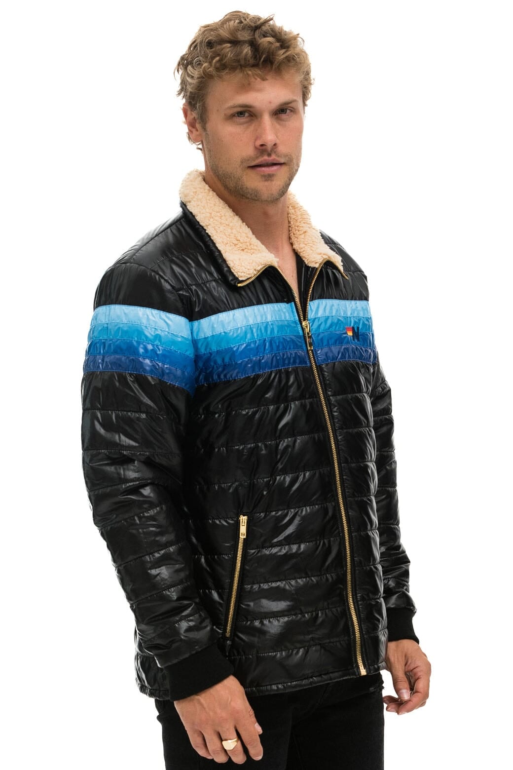 Retro 4 STRIPE JACKET - GLOSSY BLACK BLUE