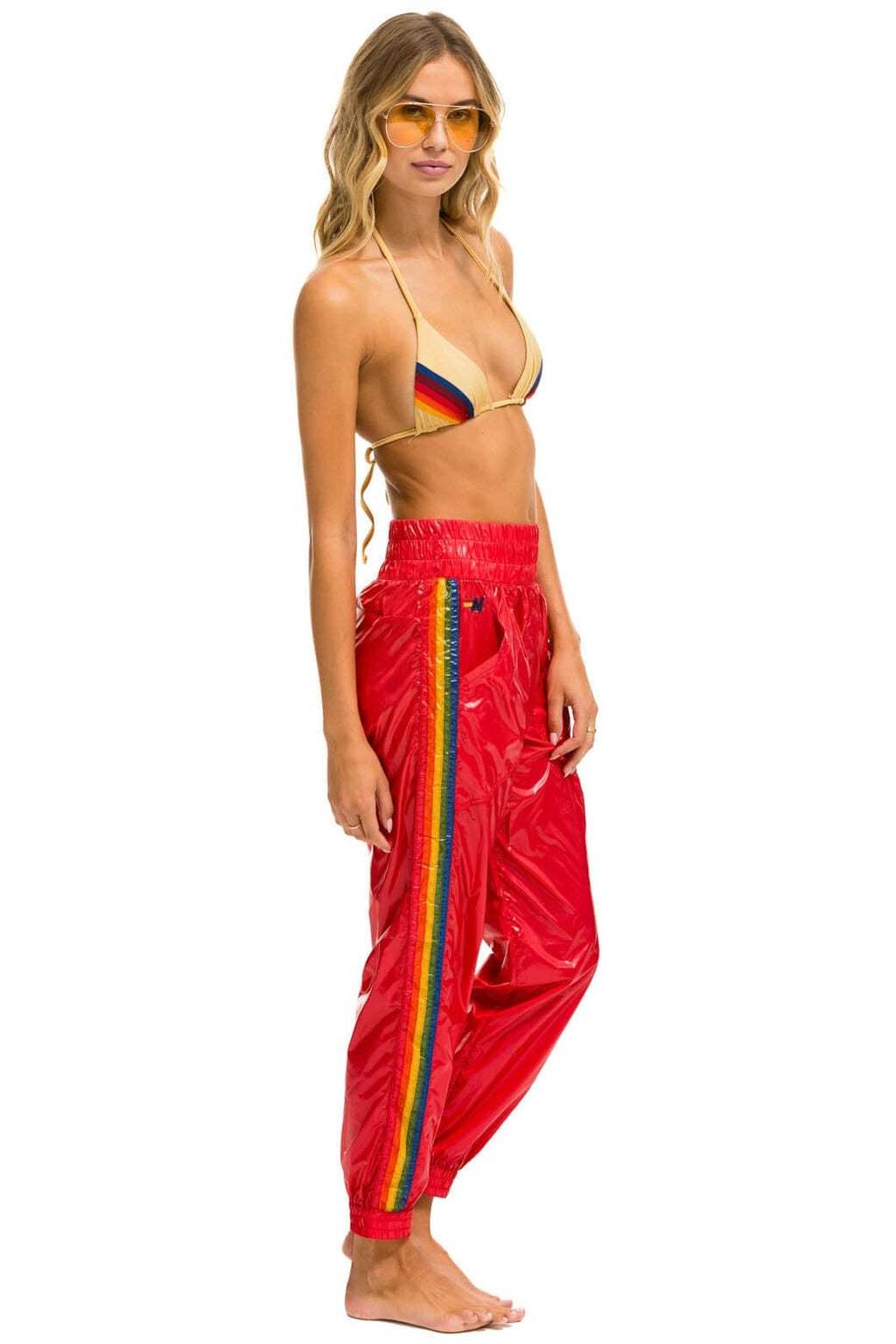 Retro 5 STRIPE HI RISE WIND PANT - CHERRY