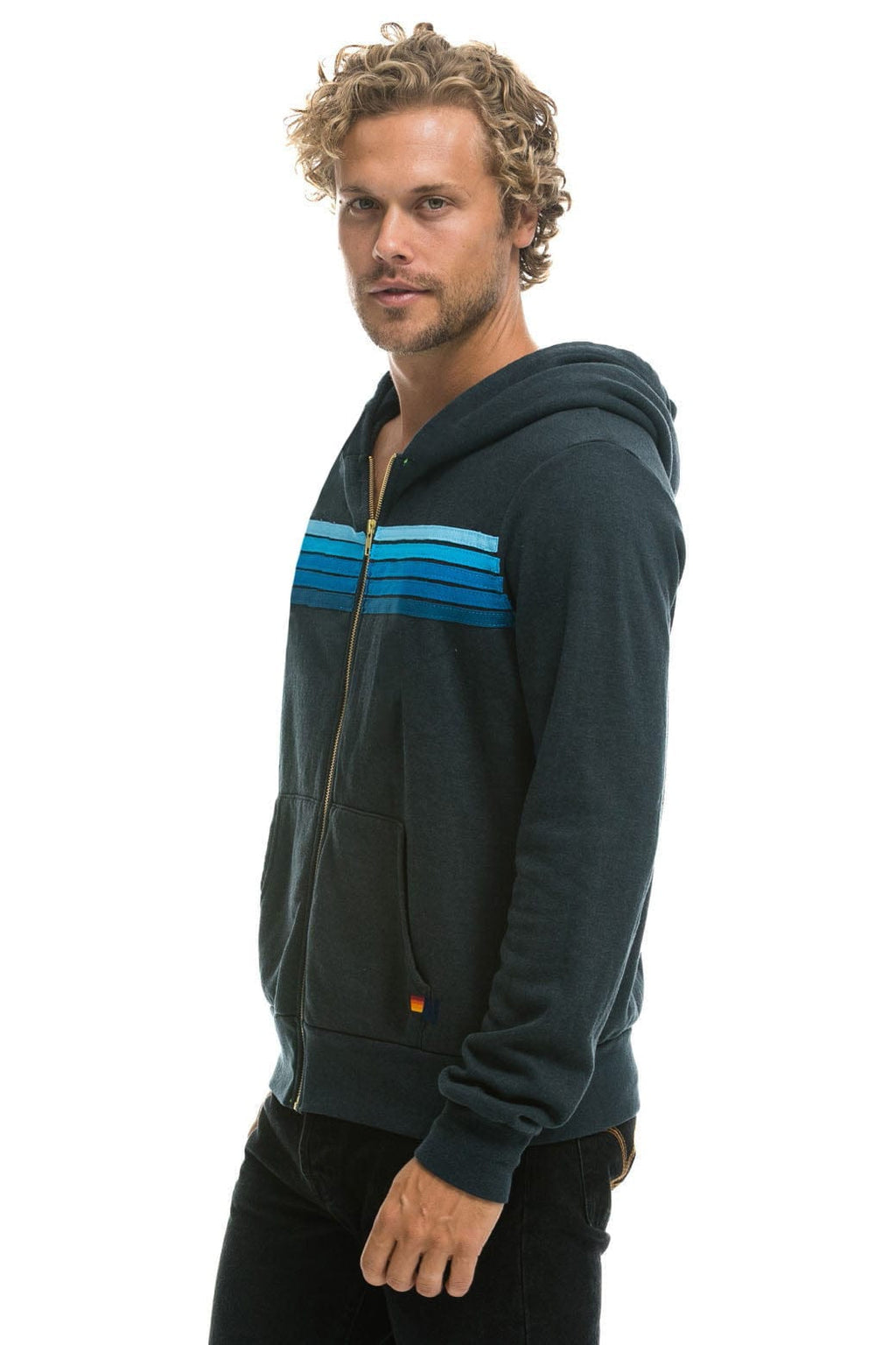 Retro 5 STRIPE HOODIE - CHARCOAL BLUE