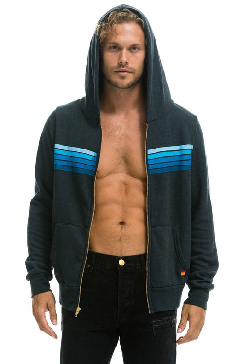 Retro 5 STRIPE HOODIE - CHARCOAL BLUE