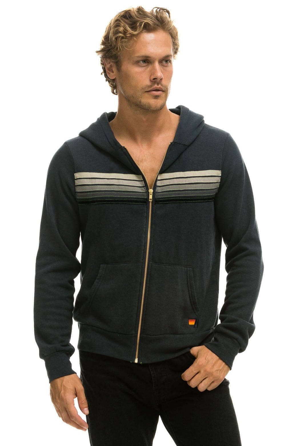 Retro 5 STRIPE HOODIE - CHARCOAL GREY STRIPES