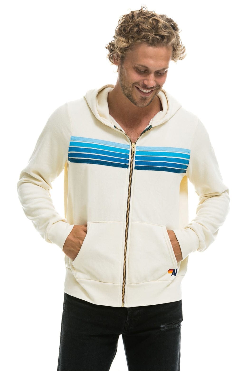 Retro 5 STRIPE HOODIE - VINTAGE WHITE BLUE