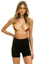 Retro 5 STRIPE RAINBOW 4 INCH HI-RISE BIKER SHORT - BLACK
