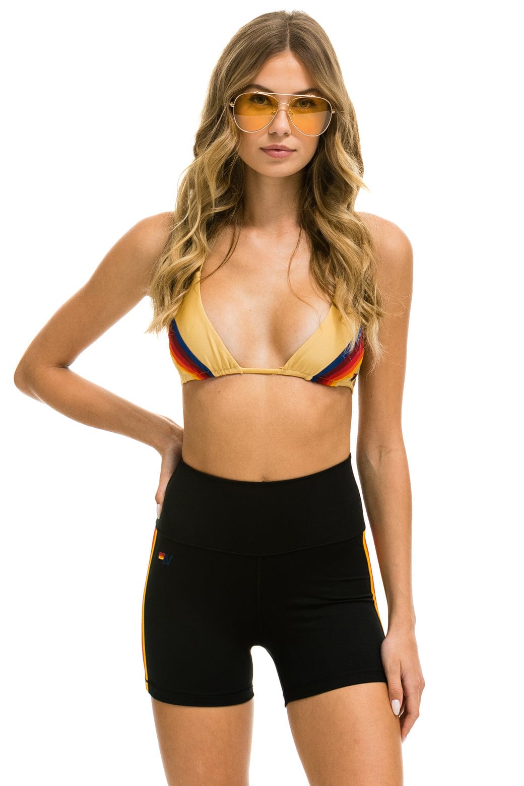 Retro 5 STRIPE RAINBOW 4 INCH HI-RISE BIKER SHORT - BLACK