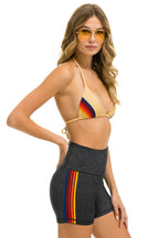 Retro 5 STRIPE RAINBOW 4 INCH HI-RISE BIKER SHORT - CHARCOAL