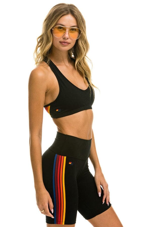 Retro 5 STRIPE RAINBOW 8 IN INSEAM HI-RISE BIKER SHORT - BLACK
