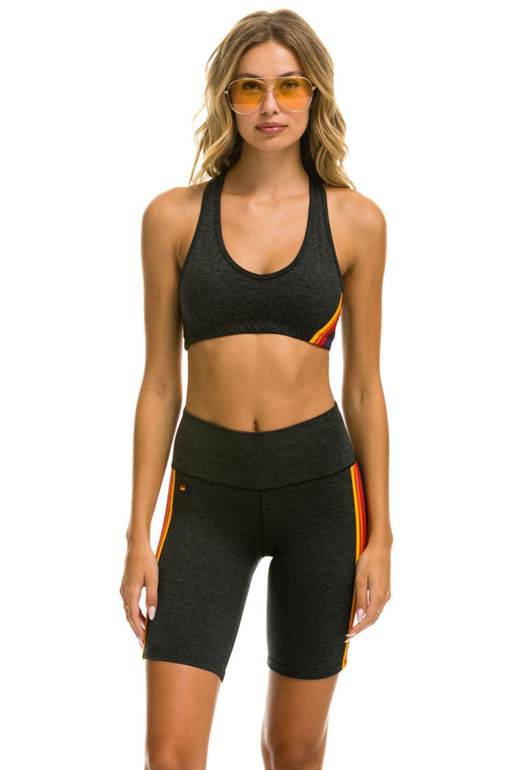 Retro 5 STRIPE RAINBOW 8 IN INSEAM HI-RISE BIKER SHORT - CHARCOAL