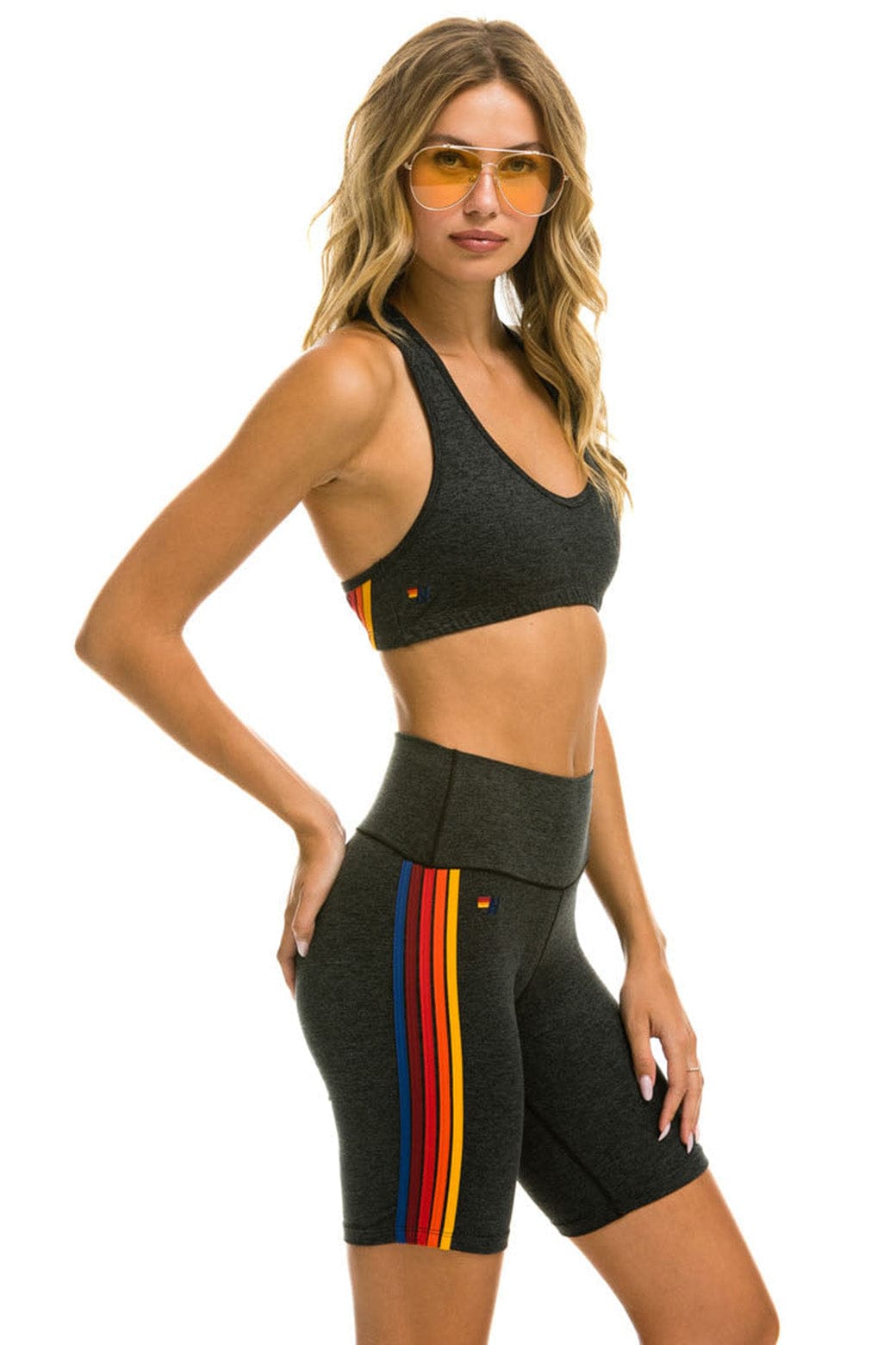 Retro 5 STRIPE RAINBOW 8 IN INSEAM HI-RISE BIKER SHORT - CHARCOAL