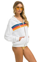 Retro 5 STRIPE RELAXED ZIP HOODIE - WHITE 2