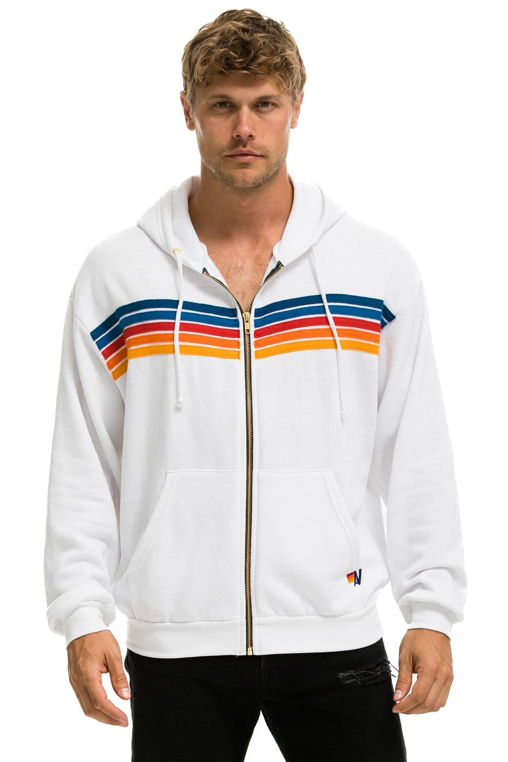 Retro 5 STRIPE RELAXED ZIP HOODIE - WHITE 2
