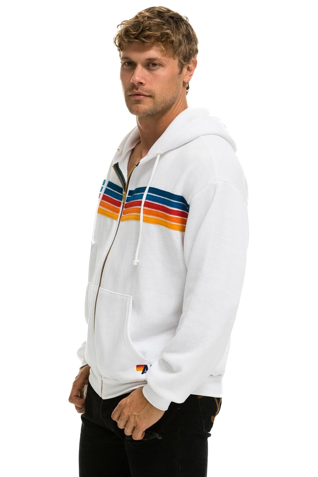 Retro 5 STRIPE RELAXED ZIP HOODIE - WHITE 2