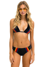 Retro 5 STRIPE VELVET SCRUNCH BIKINI BOTTOM - BLACK