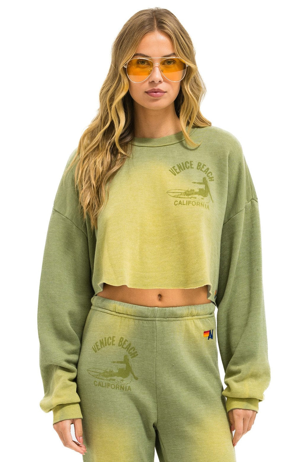 Retro VENICE SURFER CROPPED CREW SWEATSHIRT RELAXED - FADED ARMY