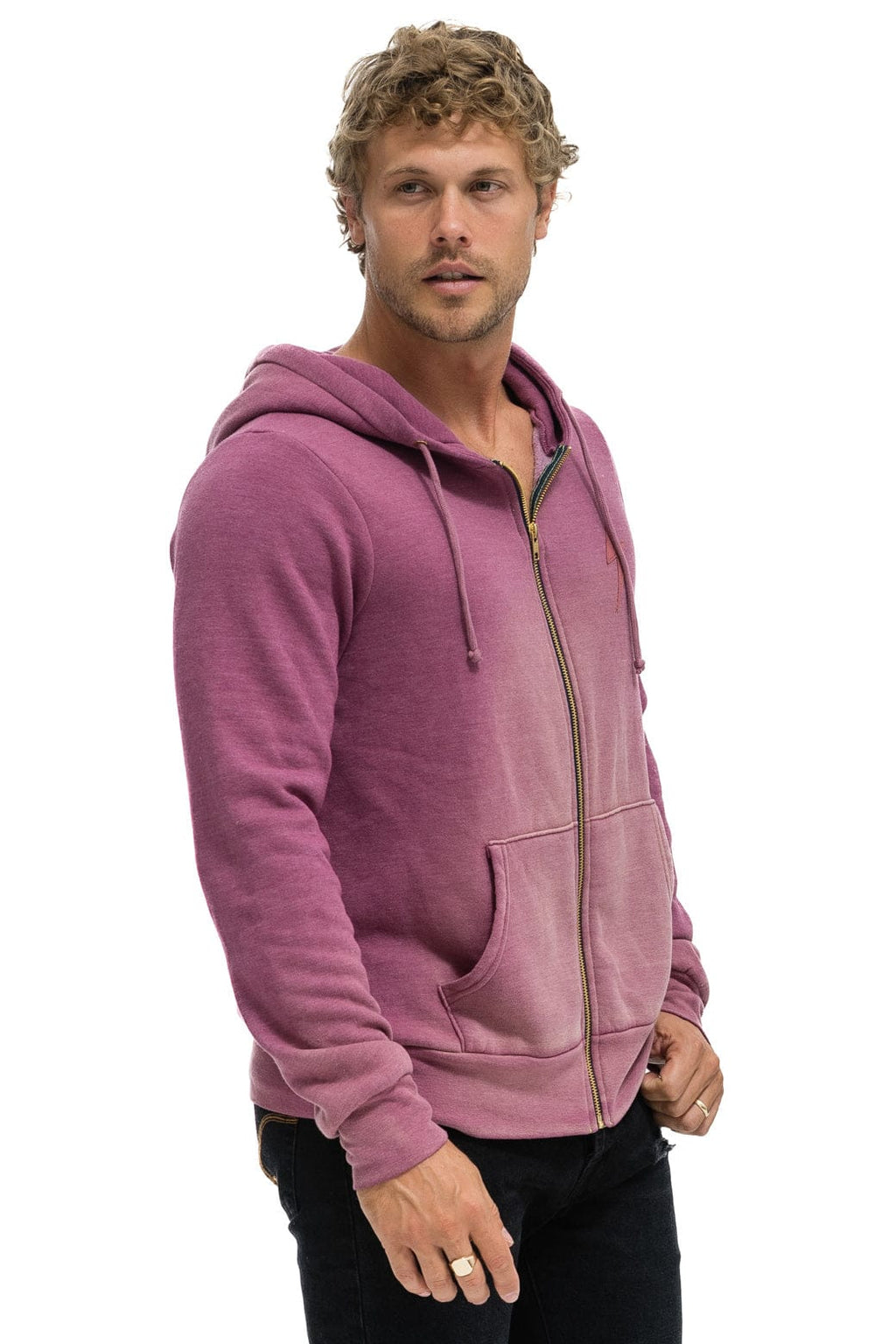 Retro BOLT STITCH 2 ZIP HOODIE - FADED BERRY