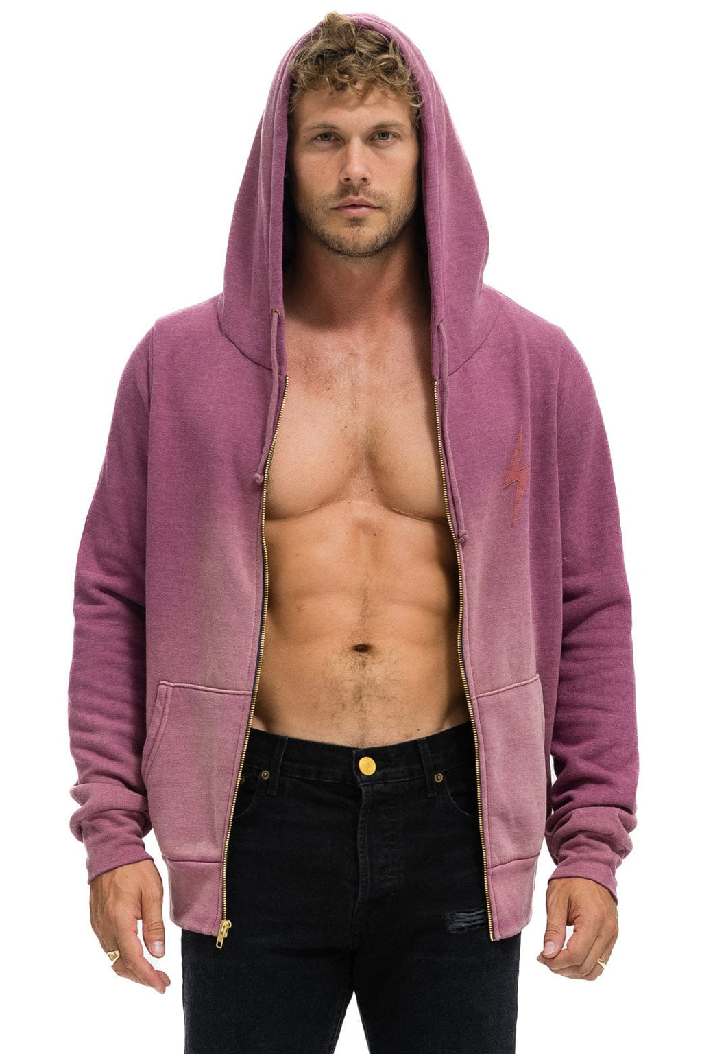 Retro BOLT STITCH 2 ZIP HOODIE - FADED BERRY