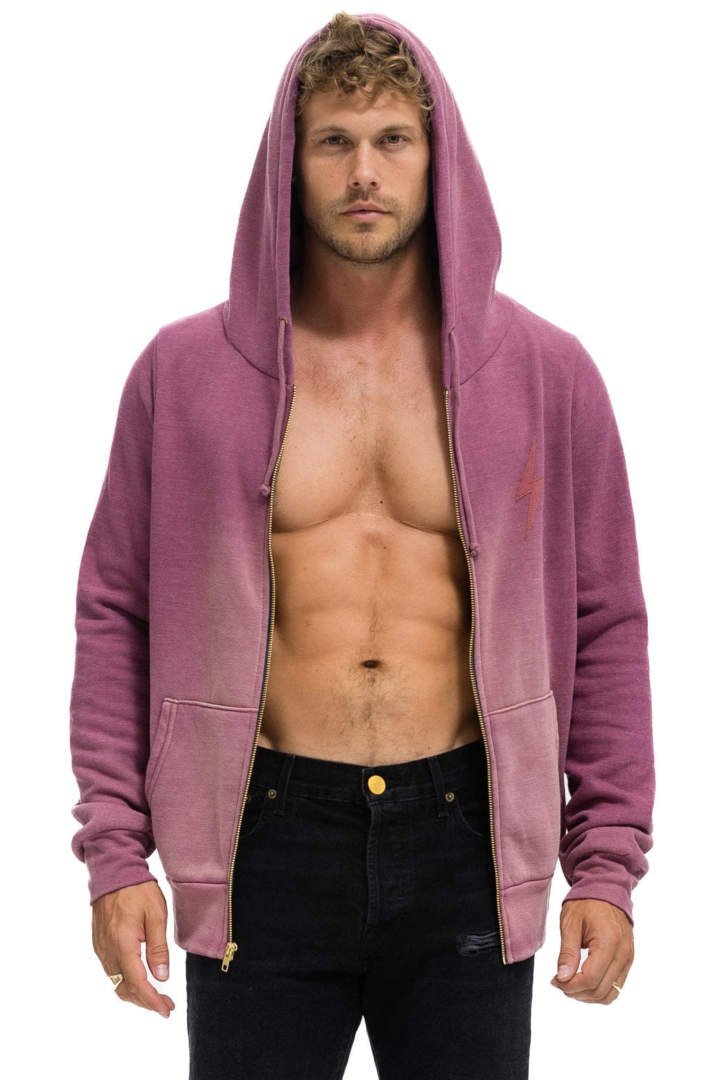 Retro BOLT STITCH 2 ZIP HOODIE - FADED BERRY