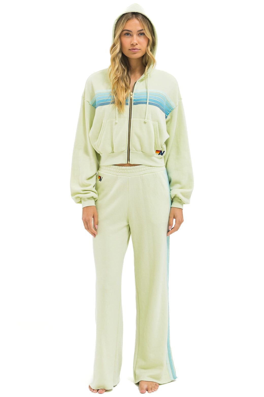 Retro 5 STRIPE CROPPED ZIP HOODIE RELAXED - LIME CREAM SEAFOAM