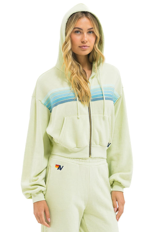 Retro 5 STRIPE CROPPED ZIP HOODIE RELAXED - LIME CREAM SEAFOAM