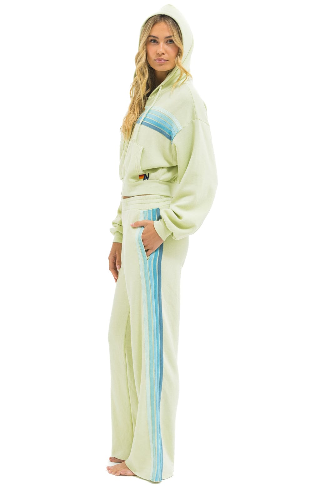 Retro 5 STRIPE CROPPED ZIP HOODIE RELAXED - LIME CREAM SEAFOAM