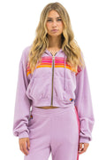 Retro 5 STRIPE CROPPED ZIP HOODIE RELAXED - MAUVE MAGENTA ORANGE