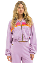 Retro 5 STRIPE CROPPED ZIP HOODIE RELAXED - MAUVE MAGENTA ORANGE