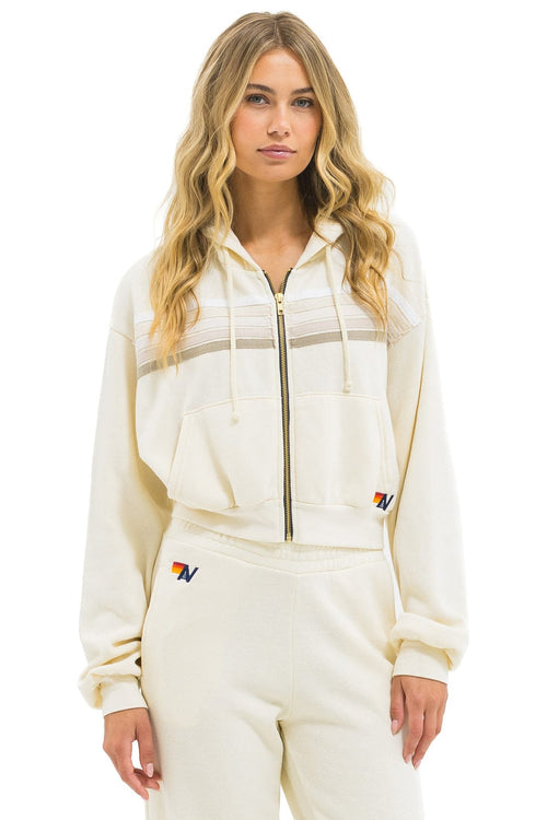 Retro 5 STRIPE CROPPED ZIP HOODIE RELAXED - VINTAGE WHITE WHITE GREY