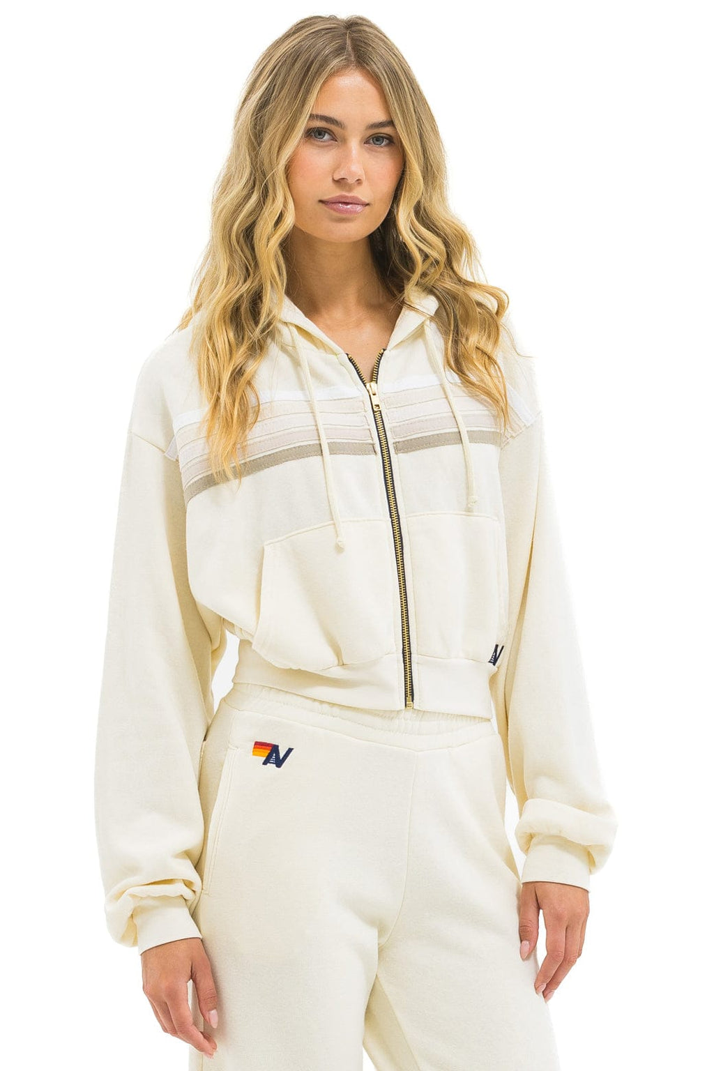 Retro 5 STRIPE CROPPED ZIP HOODIE RELAXED - VINTAGE WHITE WHITE GREY