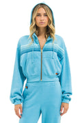 Retro 5 STRIPE CROPPED ZIP HOODIE RELAXED - AQUA AQUA
