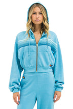Retro 5 STRIPE CROPPED ZIP HOODIE RELAXED - AQUA AQUA