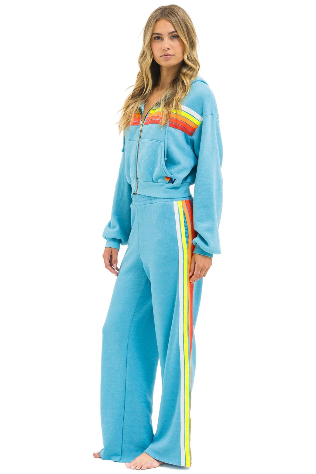 Retro 5 STRIPE WIDE LEG POCKET SWEATPANTS - AQUA WHITE NEON