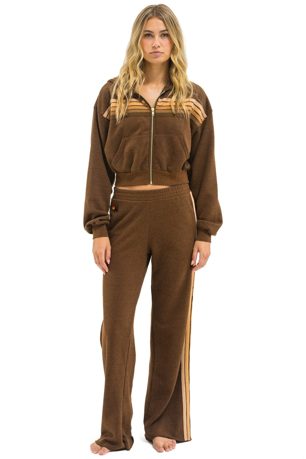 Retro 5 STRIPE CROPPED ZIP HOODIE RELAXED - CHOCOLATE ESPRESSO