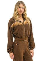 Retro 5 STRIPE CROPPED ZIP HOODIE RELAXED - CHOCOLATE ESPRESSO