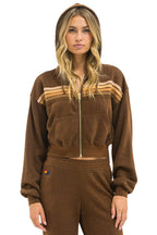 Retro 5 STRIPE CROPPED ZIP HOODIE RELAXED - CHOCOLATE ESPRESSO