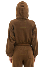Retro 5 STRIPE CROPPED ZIP HOODIE RELAXED - CHOCOLATE ESPRESSO