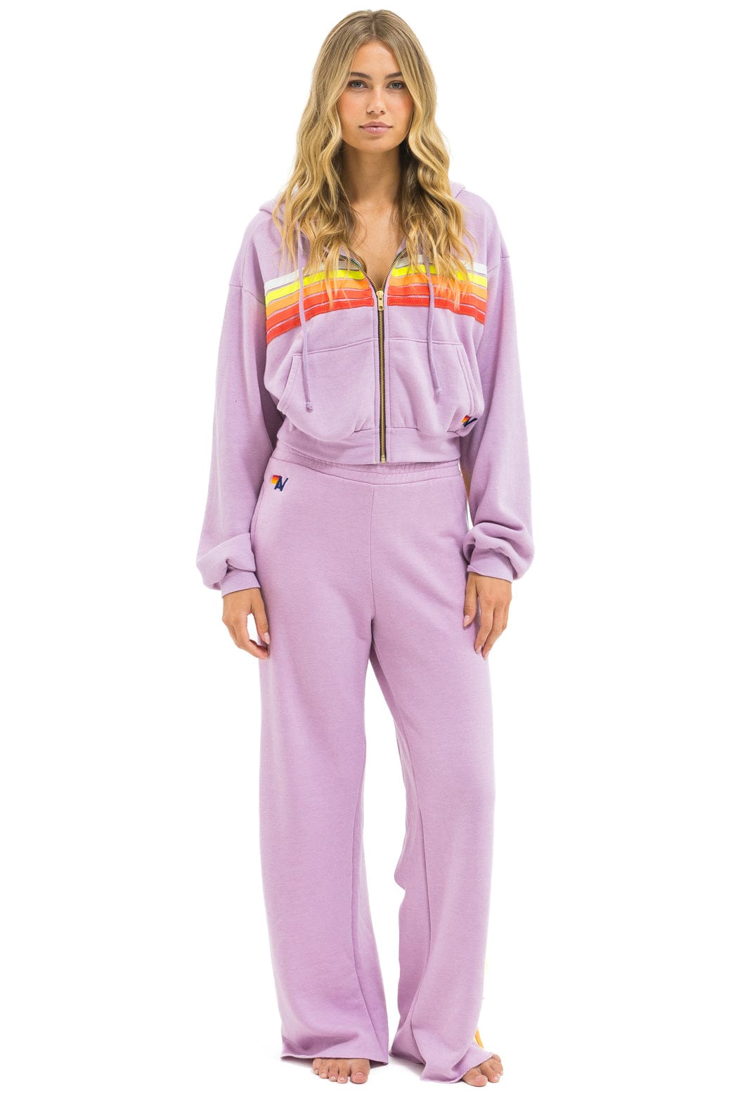 Retro 5 STRIPE WIDE LEG POCKET SWEATPANTS - MAUVE WHITE NEON