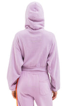 Retro 5 STRIPE CROPPED ZIP HOODIE RELAXED - MAUVE WHITE NEON