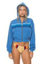 Retro 5 STRIPE CROPPED ZIP HOODIE RELAXED - OCEAN BLUE