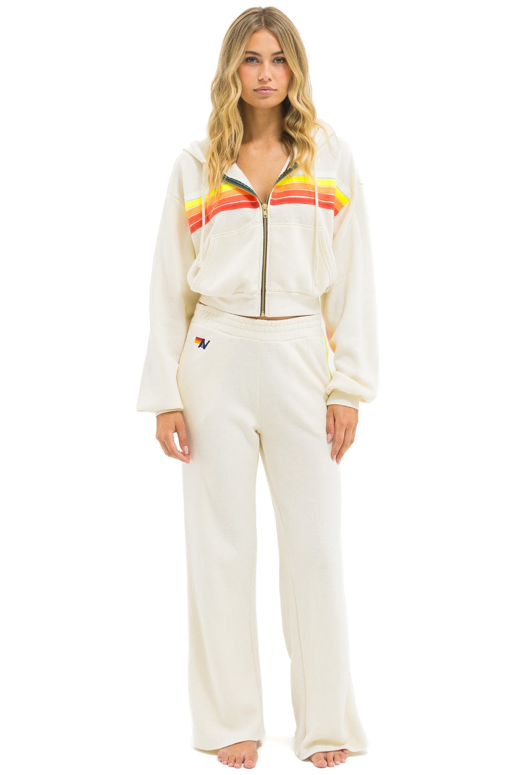 Retro 5 STRIPE CROPPED ZIP HOODIE RELAXED - VINTAGE WHITE WHITE NEON