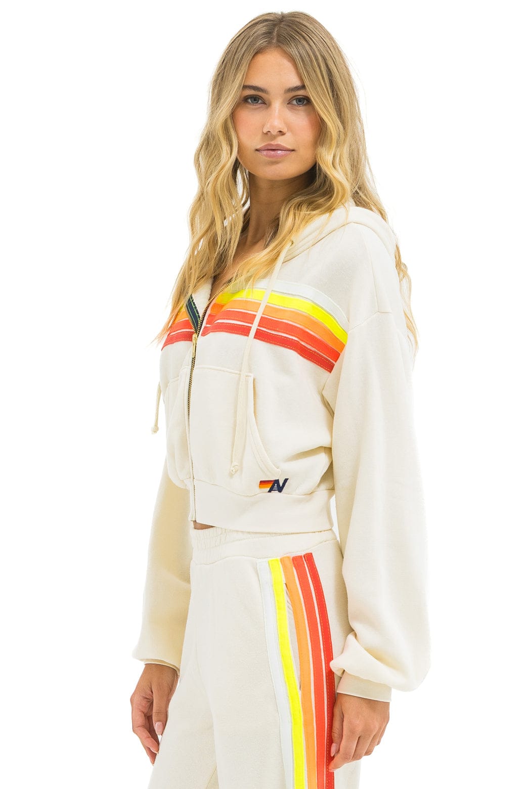 Retro 5 STRIPE CROPPED ZIP HOODIE RELAXED - VINTAGE WHITE WHITE NEON