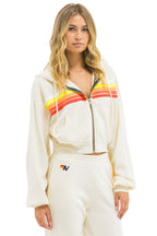 Retro 5 STRIPE CROPPED ZIP HOODIE RELAXED - VINTAGE WHITE WHITE NEON