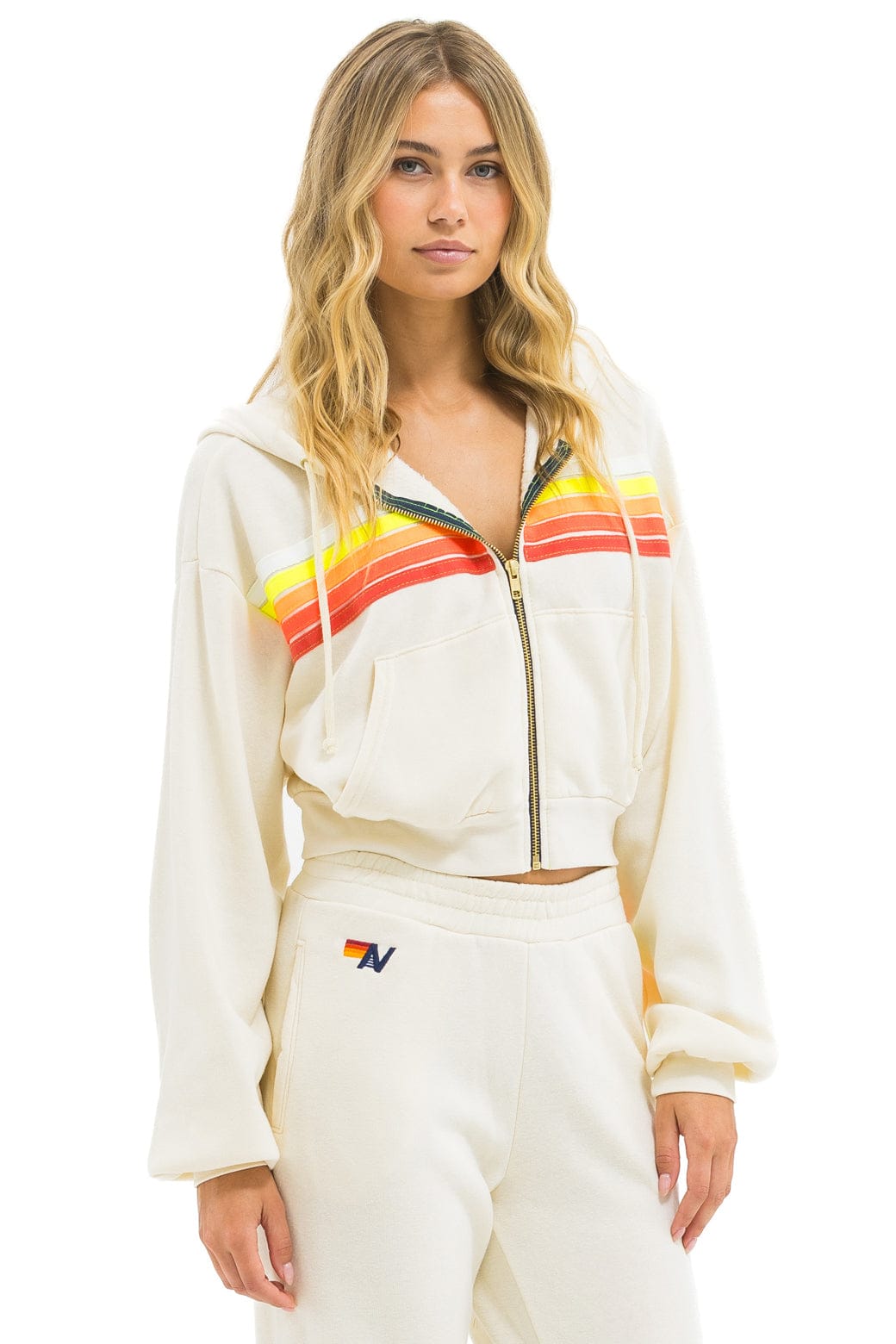 Retro 5 STRIPE CROPPED ZIP HOODIE RELAXED - VINTAGE WHITE WHITE NEON