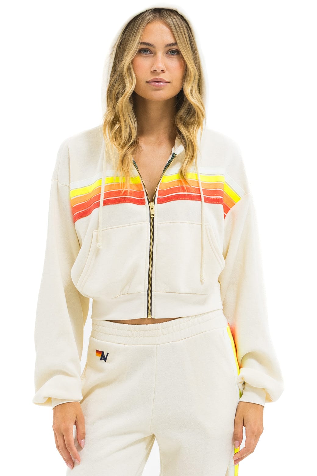 Retro 5 STRIPE CROPPED ZIP HOODIE RELAXED - VINTAGE WHITE WHITE NEON