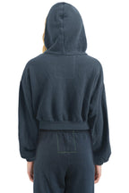 Retro SUNSET PATCH RELAXED CROPPED ZIP HOODIE - CHARCOAL