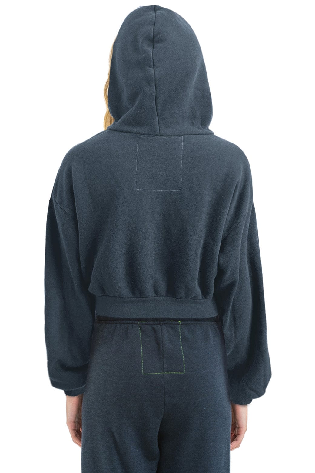 Retro SUNSET PATCH RELAXED CROPPED ZIP HOODIE - CHARCOAL