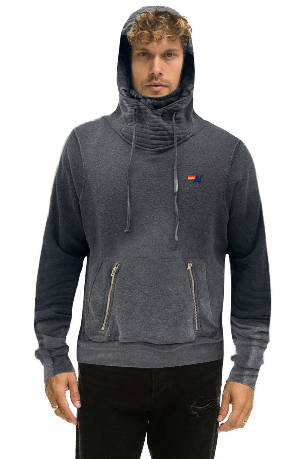 Retro NINJA PULLOVER HOODIE - FADED SMOKE